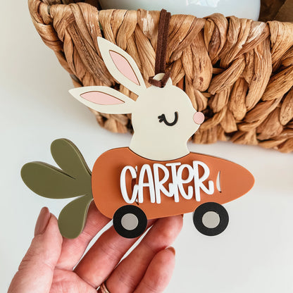 PRE-ORDER Bunny in Carrot Car Tag- The Knotty Design Co.