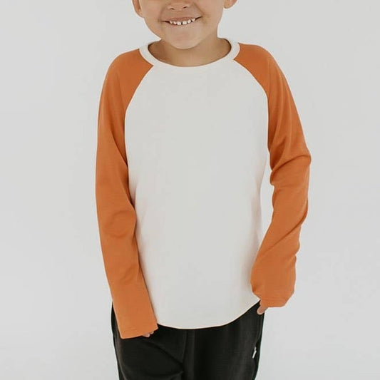 Cream & Orange Bamboo/Cotton Baseball Raglan Shirt- Little & Lively